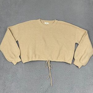 Anthropologie Elan Sweater Women L Tan Crop Oversized Ribbed Knit Pullover